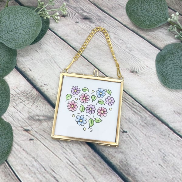 Floral Heart - Original Framed Mini Watercolour Artwork