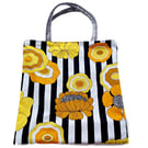 Vintage 1960s 1970s floral print fabric shoulder tote bag