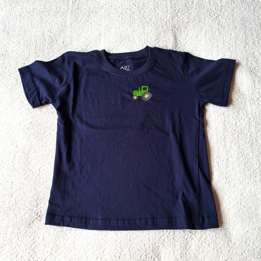 Tractor, T-shirt, age 5-6 years, hand embroidered