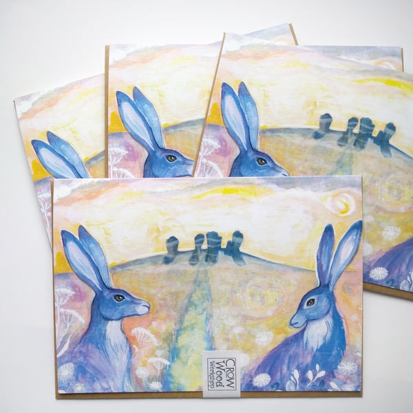 Beautiful Bundle - 4 x Duddo Hares Sunrise Greeting Cards