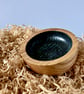 Small, hand-turned wooden dish with vibrant aqua grain detail. - Image 3