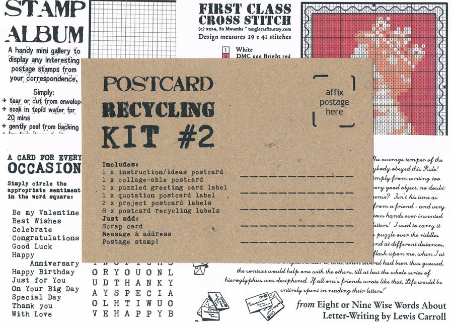 POSTCARD RECYCLING KIT 2 - Looseleaf mail art zine - upcycle projects