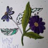 Embroidered purple flower birthday card