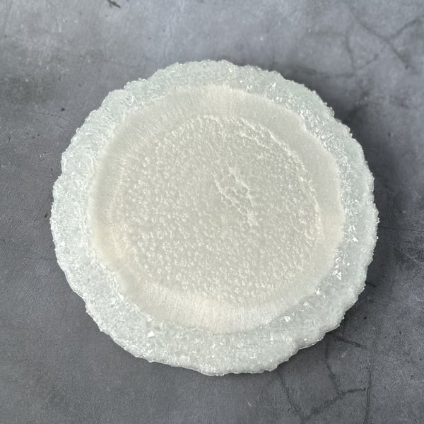 Drusy Edge Resin Tray, Pearl Mist Trinket Dish Geode Style Home Décor