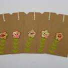 Kraft Gift Tag with a Wooden Flower Button x 5 - Upcycled Luggage Tag