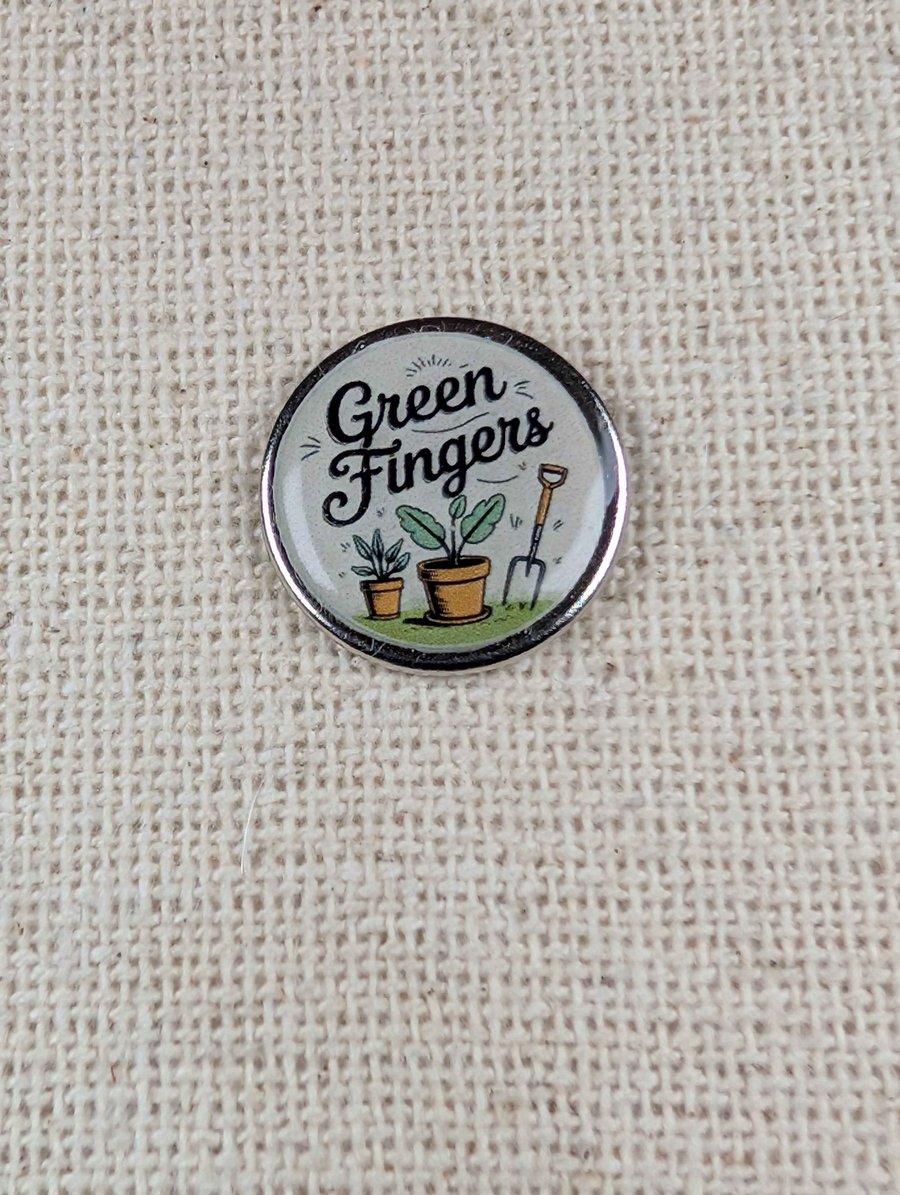 Green Fingers - Plant Themed Badge - Large Resin Topped Pin Badge - White