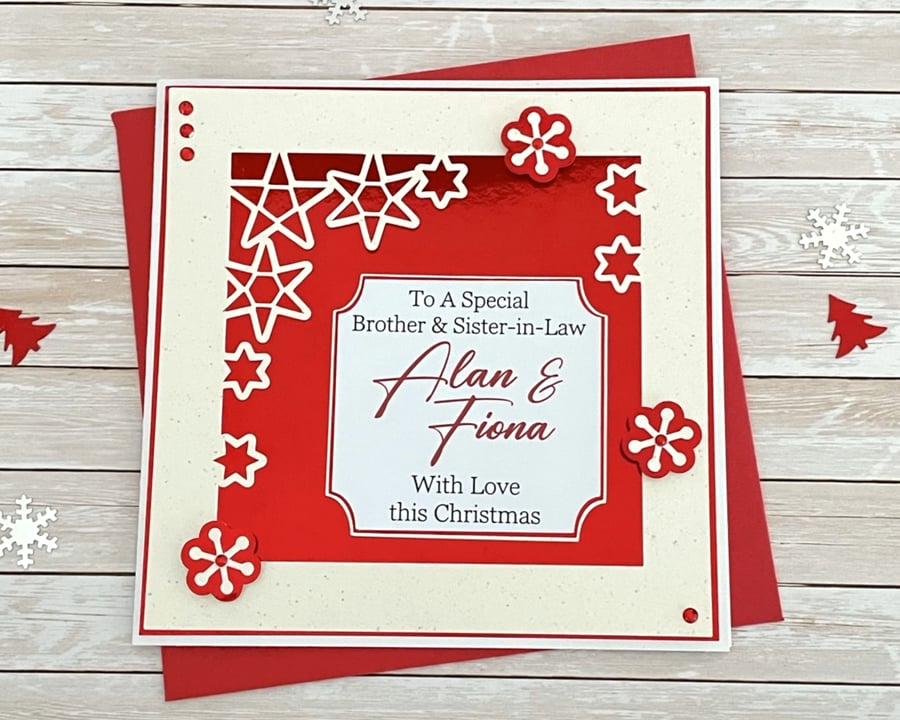 Christmas Card Personalised Red Stars Brother Sister Son Daughter Dad Mum Friend