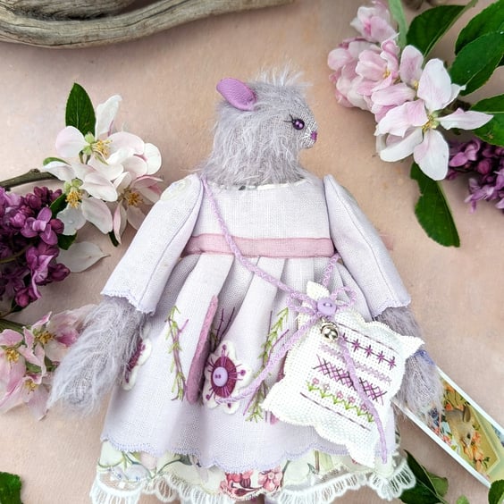 Lilac, An Embroidered Mohair Mouse