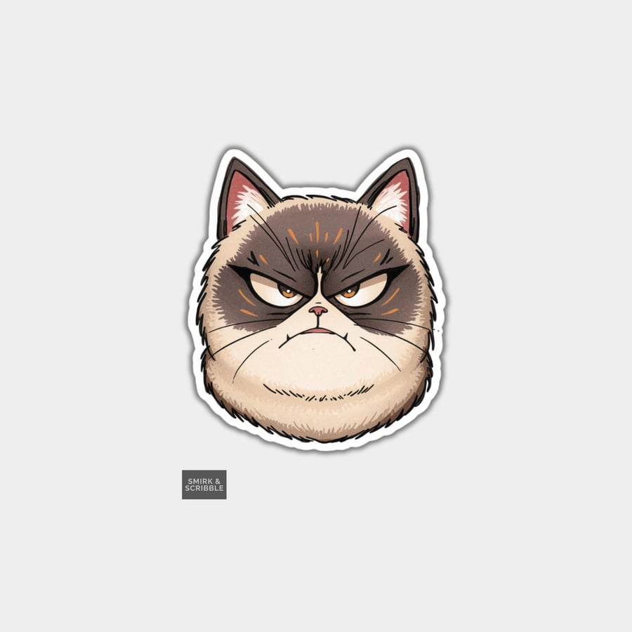 Funny Vinyl Sticker For Adults - Angry Cat - Folksy