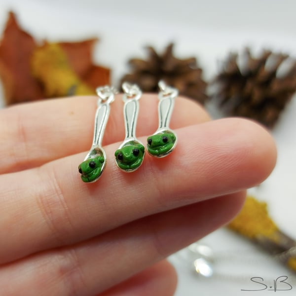 Spoonful of frog, Made to order, hand sculpted miniature froggy necklace
