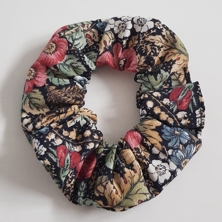 Vintage Rose Floral Cotton Scrunchie - Handmade Hair Tie