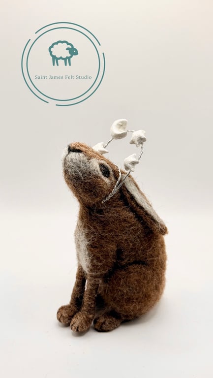 Star and Moon Gazing Hare - needle felt gift - Ostara Easter