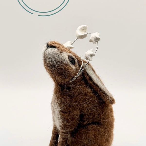 Star and Moon Gazing Hare - needle felt gift - Ostara Easter