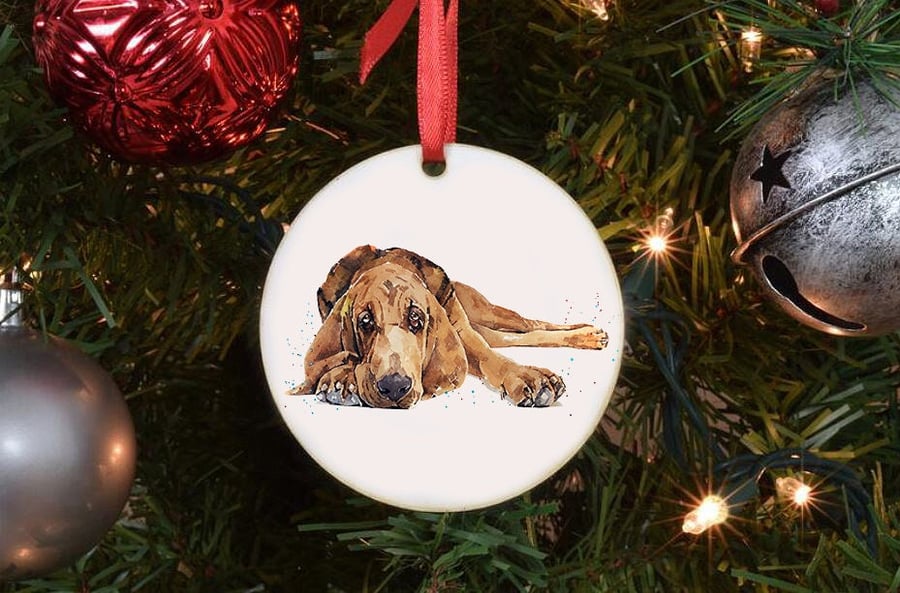 Bloodhound II Round Tree Decoration.Bloodhound Xmas Tree Decoration,Bloodhound C