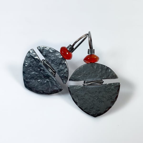 Oxidised sterling silver and carnelian tribal earrings 