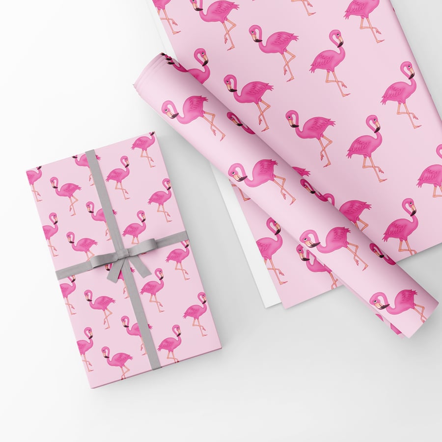 Gift Wrap Pink Flamingos & Matching Gift Tag-Wrapping Paper-LG02