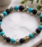 Men's Turquoise Howlite, Dalmatian Jasper & Lava Stone Stretch Bracelet with Gol