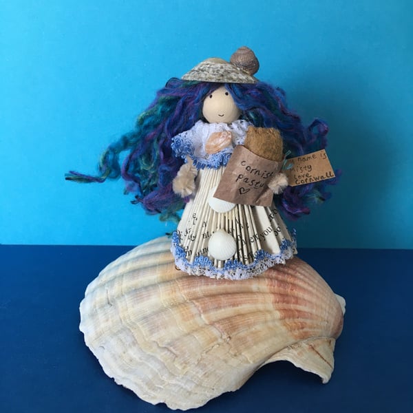 Cornish Fairy Doll Decoration, Folded Book Art, Beach Themed Decoration