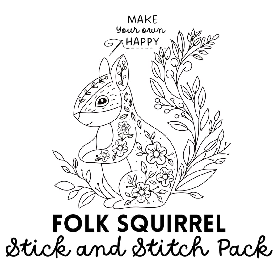 Folk Squirrel Stick & Stitch Embroidery Pack