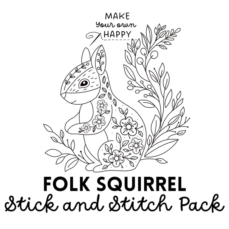 Folk Squirrel Stick & Stitch Embroidery Pack