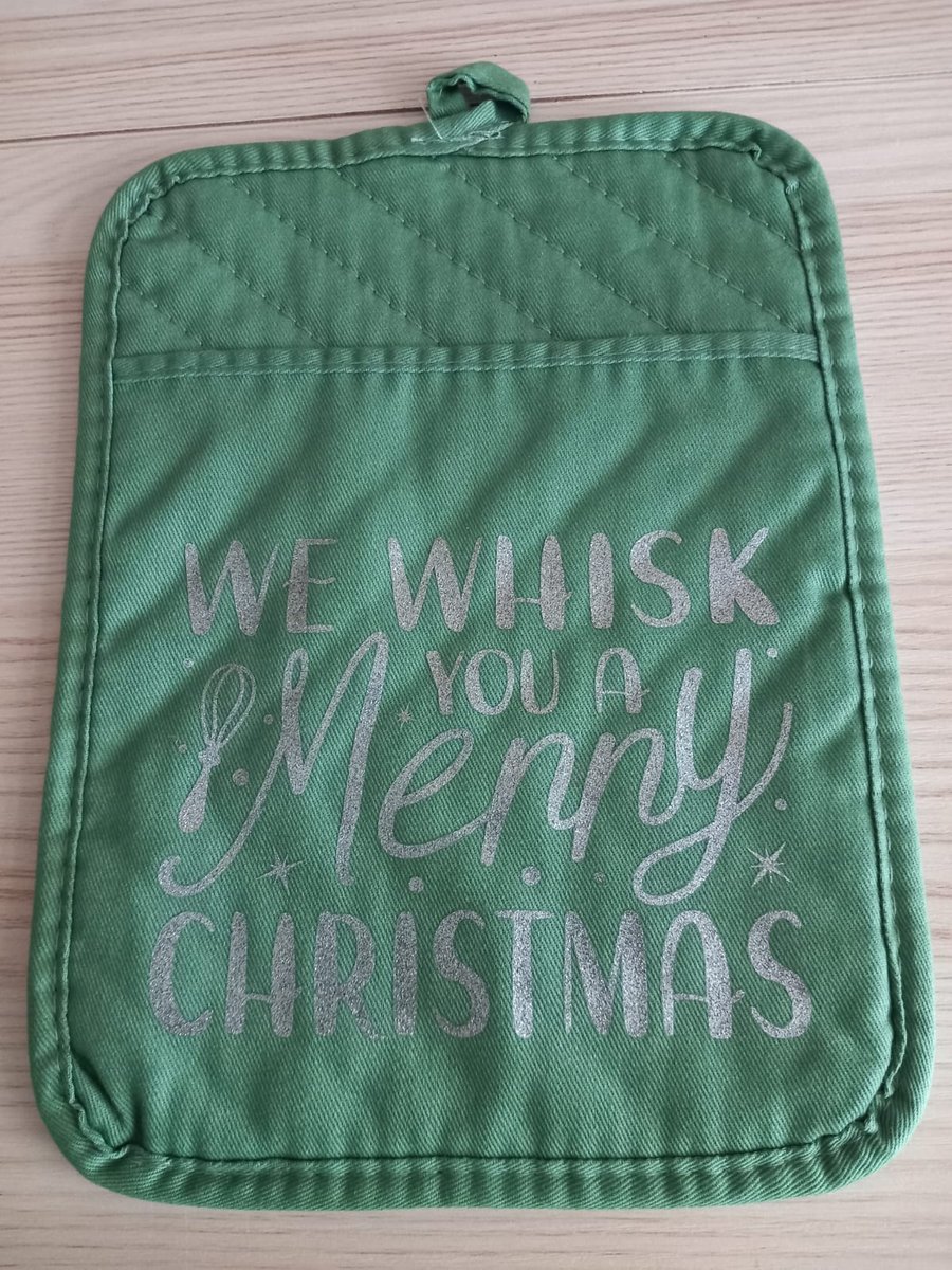 We Whisk You A Merry Christmas Pot Holder Oven Mitt Glove Silver Baking Gift 
