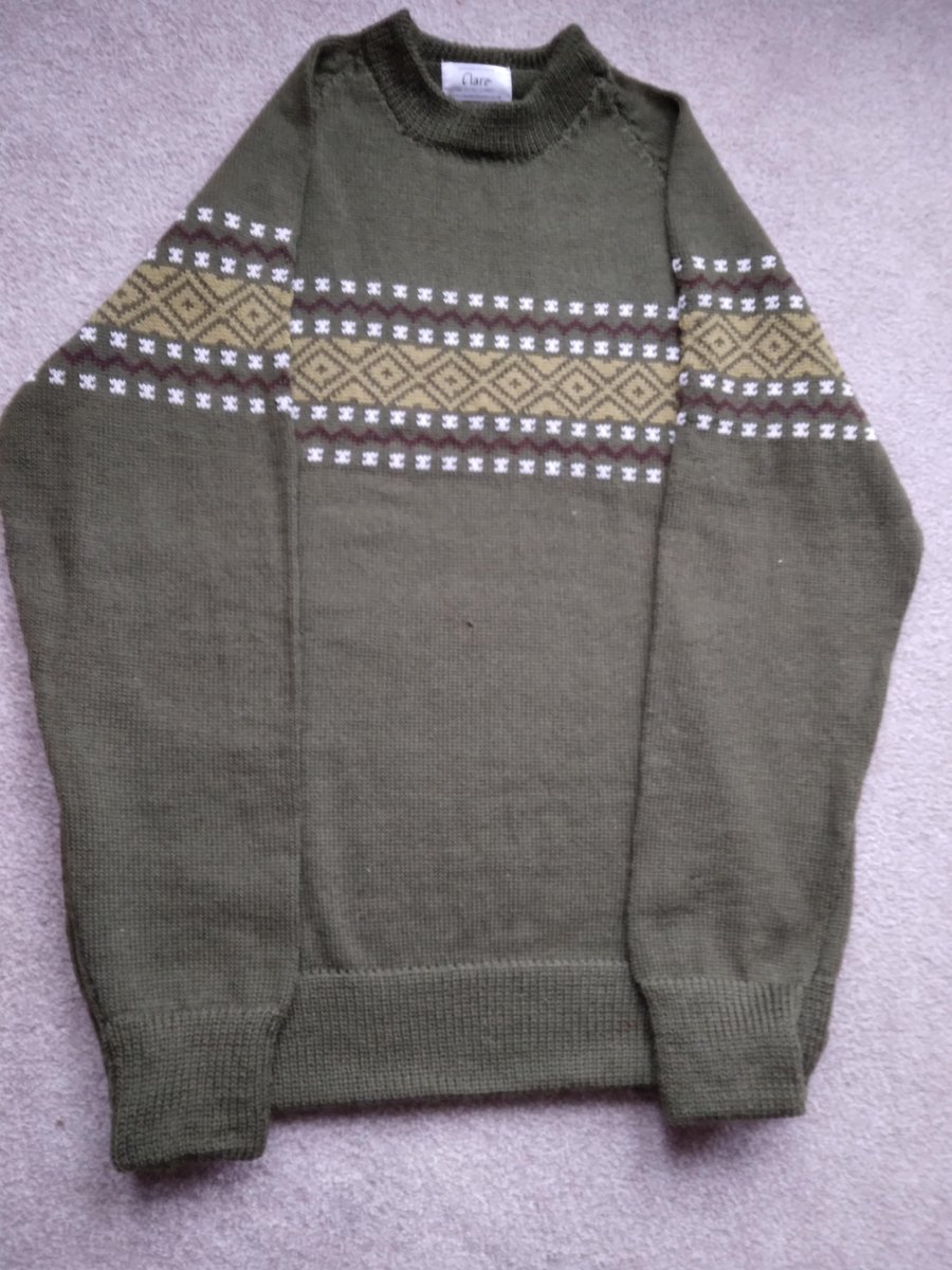 Jumper with fairisle round the chest, Made to order in any colours, Wool