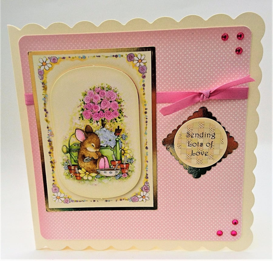 Any Occasion Card, "Sending Lots of Love",  Rebecca Rabbit of Patchwork Forest 