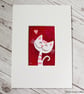 White Cat Valentine Love Hearts Original Painting - Mini Artwork 55mm x 84mm - Image 3