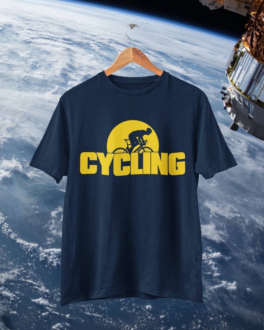 Cycling T Shirt With Cyclist Sillouhette In The Sun