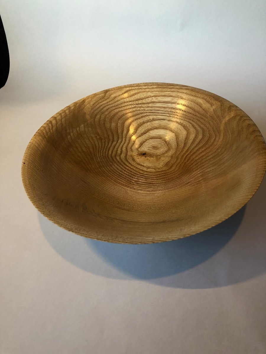 Hand turned wooden ash shallow bowl