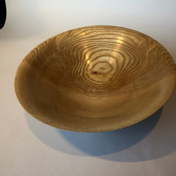 Hand turned wooden ash shallow bowl