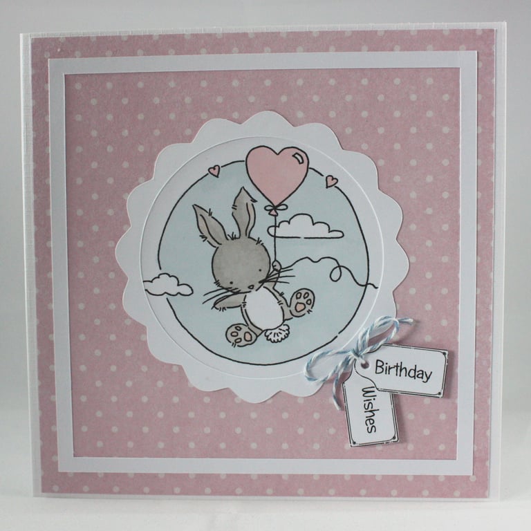 Handmade birthday card - bunny with a balloon