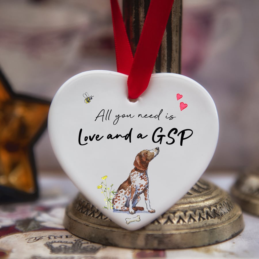 Love and a German Shorthaired Pointer Ceramic Heart