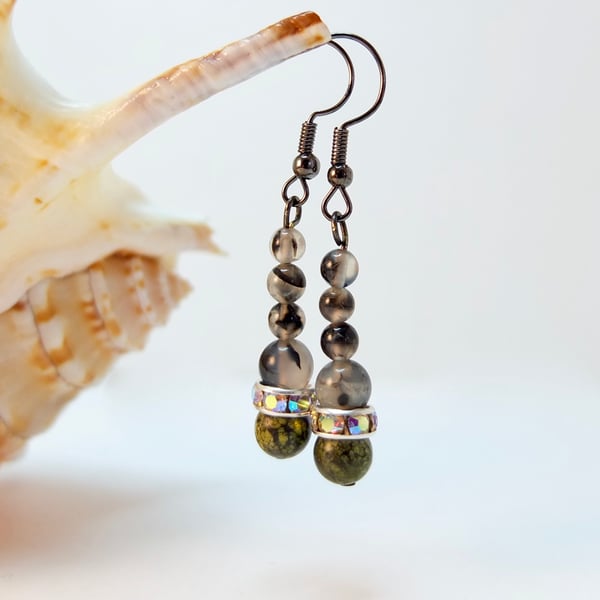 Serpentine And Dragon Vein Agate Earrings - Handmade In Devon