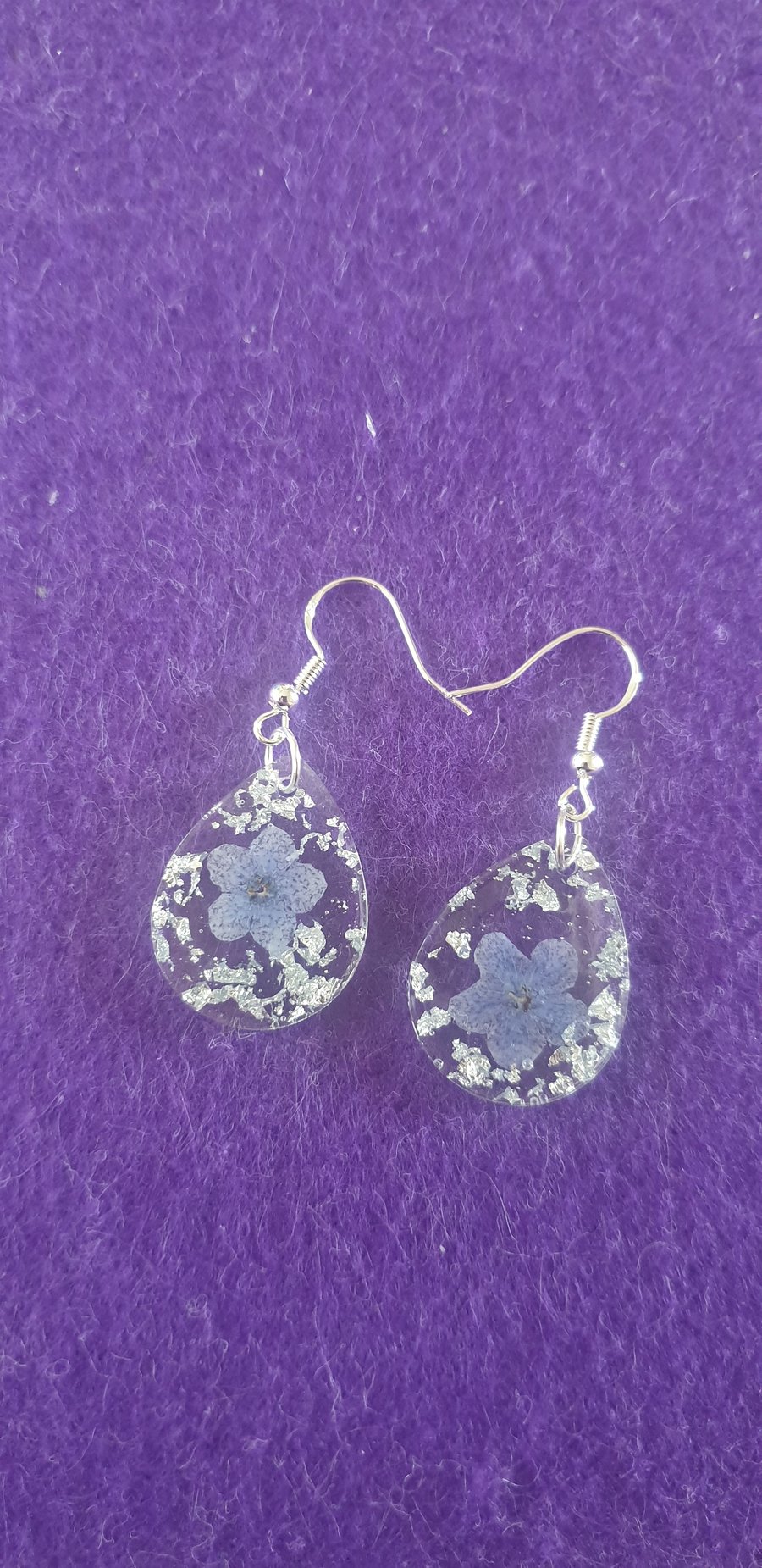 Teardrop blue forget me not resin earrings