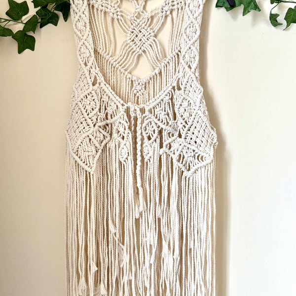 Boho hippy Cream macrame waistcoat, includes free UK delivery