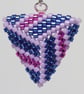 Tri Colour Flat Triangle Beaded Earrings in Purple and Blue - Image 2