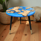 Round Olive Wood & Resin Coffee Table – Handmade Ocean Inspired Design