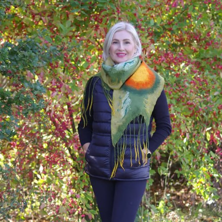 Handmade felted merino wool scarf