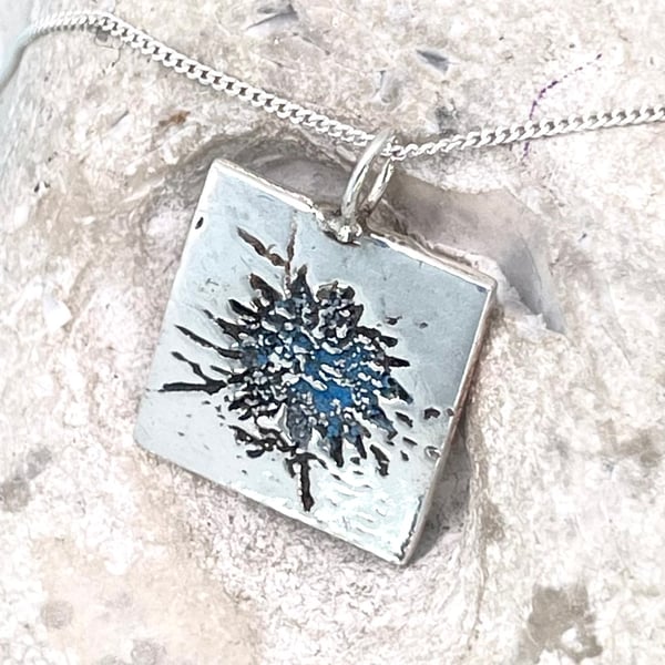 Fine silver nigella flower pendant 