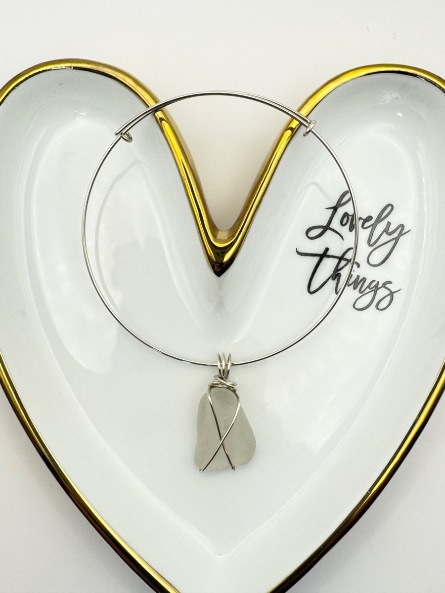 Sterling Silver Wire Wrapped Sea Glass Bangle