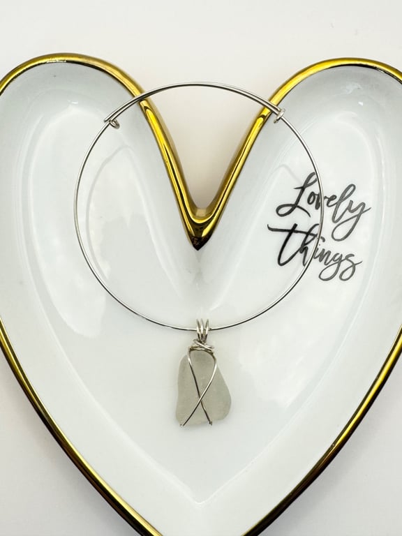 Sterling Silver Wire Wrapped Sea Glass Bangle