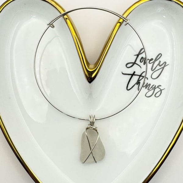 Sterling Silver Wire Wrapped Sea Glass Bangle