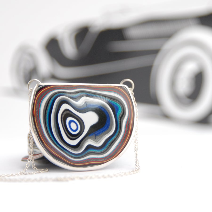 Semi circular Jeep fordite pendant (blue and teal)