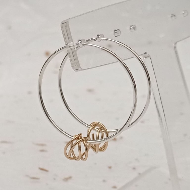 sterling silver round hoop & 14ct gold filled wire knot charm earrings