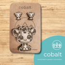Wooden Handmade Earring and Pin Badge gift set  - Cute Baby Giraffe