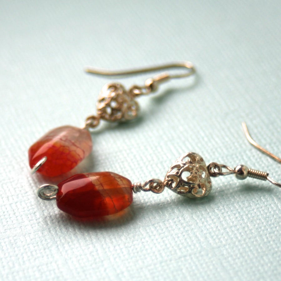 Red-orange agate drop earrings