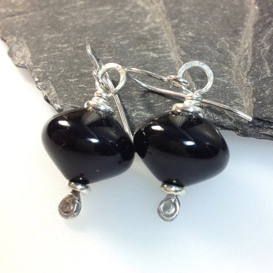 Silver and black onyx earrings