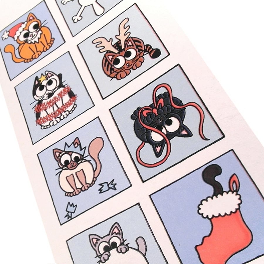 Festive Cats Christmas Card - blues. CT-XCB