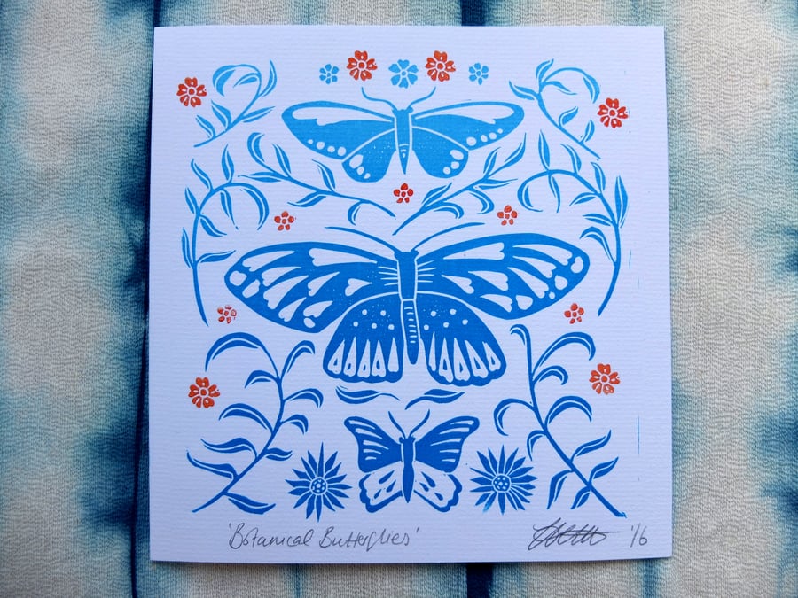 Botanical Butterflies Blue Spring Greetings Card 